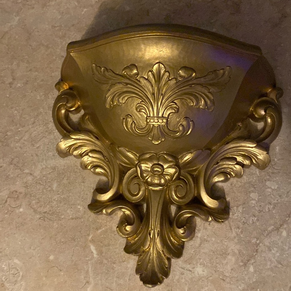 Vintage HOMCO Gold Wall Pocket Planter